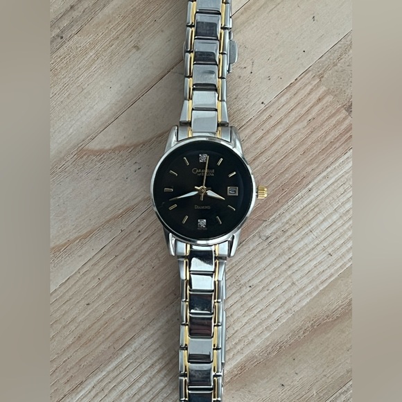 Caravelle by Bulova Ladies Watch Diamonds Black Dial Two Tone Bracelet - Picture 5 of 13